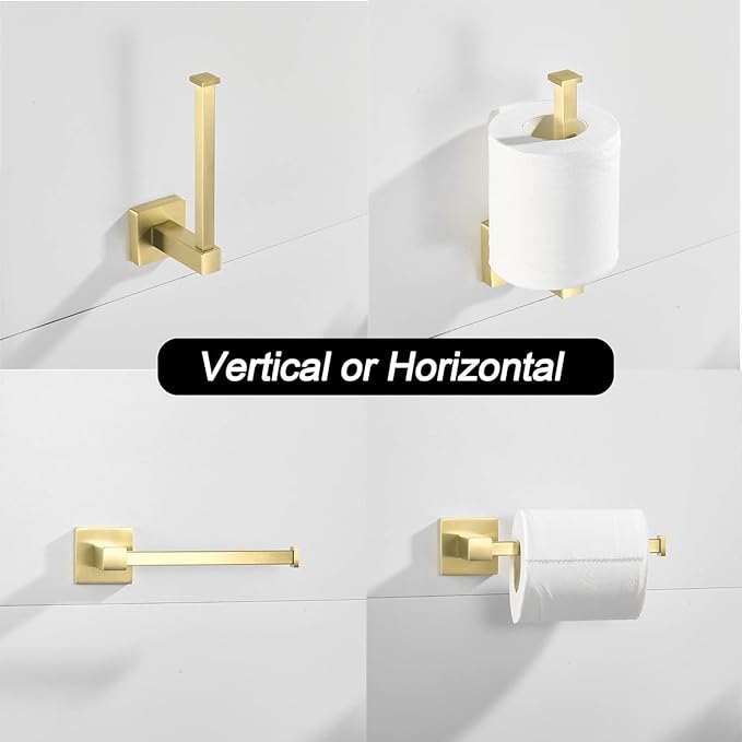 FORBATH Gold Toilet Paper Holder Towel Ring, Brushed Gold Bathroom Hardware, Hand Towel Holder Toilet Tissue Roll Holder Set, Wall Mount SUS304 Stainless Steel Bath Accessories, 2pcs