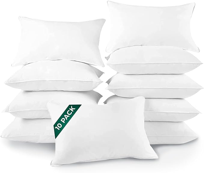 DOWNLITE 10-Pack Set of Hotel Style Hypoallergenic Down Alternative Bed Pillows – Standard/Queen Jumbo Size, 20” x 28” – Soft/Medium Density, for Stomach & Back Sleepers – Machine Washable & Dryable