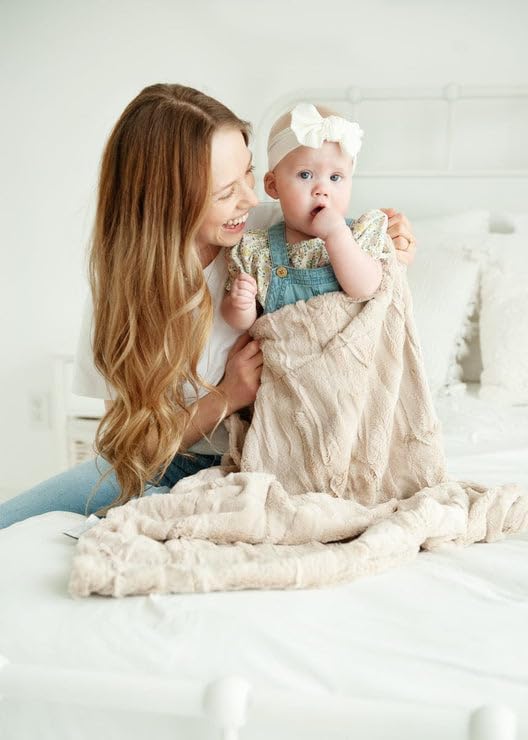 Minky Couture Sorbet Blanket - Ultra-Soft Throw for Silky Smooth Comfort - Premium Decorative Throw - Midweight, Breathable Fabric - Machine Washable Travel, Almond Croissant