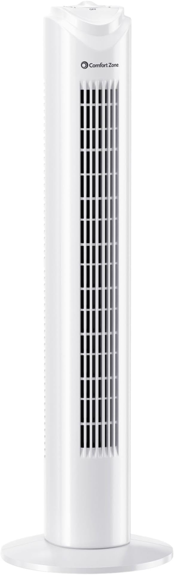 Comfort Zone Tower Fan for Bedroom, 32 inch, 3 Speeds, 90 Oscillation, Bladeless Indoor Fan, Built in Carry Handle, Portable Stand Fan, White