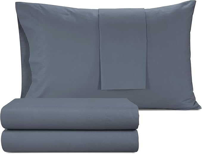 IZOD 100% Egyptian Cotton Sheets Set King Size, Cotton Percale Crisp Sheet Set 4Pc, Lightweight & Deep Pocket fits Upto 17", Long-Staple Soft Combed, Hotel Style Luxury Bedding Sheet - Blue Slate