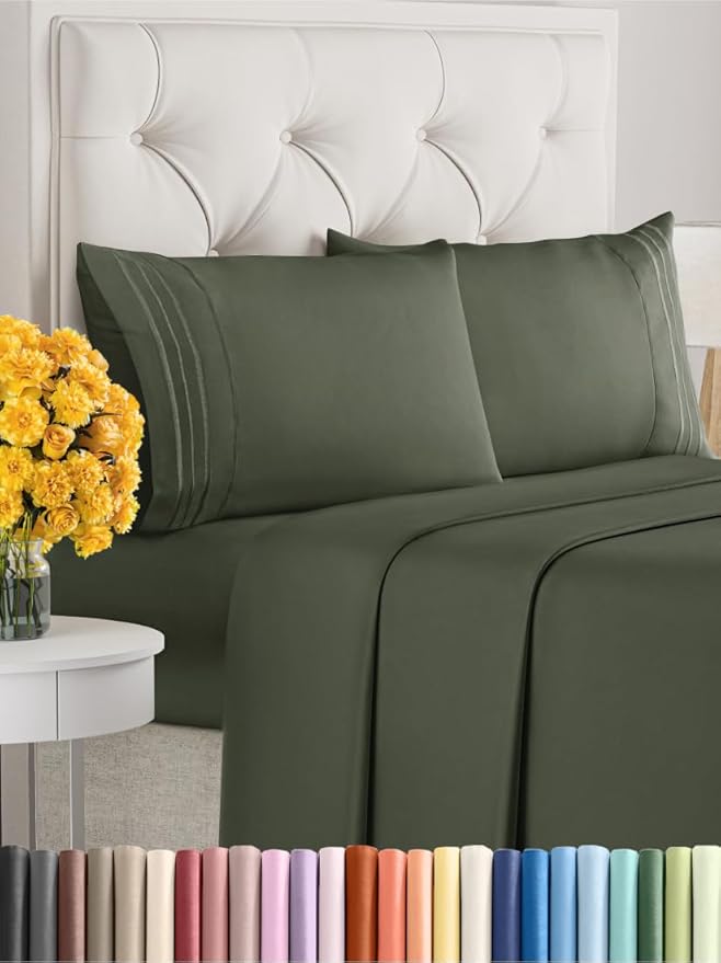 King Size 4-Piece Sheet Set - Extra Soft, Breathable & Cooling - Hotel Luxury Durable Bed Sheets - Deep Pockets, Easy-Fit & Wrinkle-Free - Dark Olive Grey Oeko-Tex