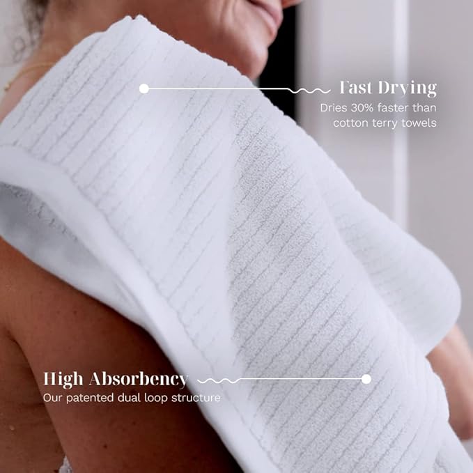 LUXOME Luxury Performance 4-Piece Hand Towel Set | Patented Quick-Dry Tech | Ultra Soft | 16" W x 30" L | Sail (White)