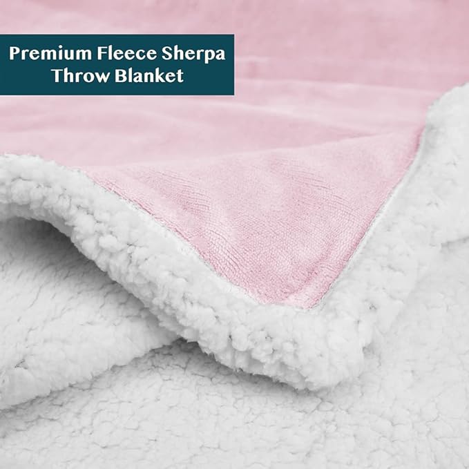 PAVILIA Sherpa Fleece Throw Blanket for Couch, Light Pink, Plush Soft Fuzzy Sofa Blanket, Cozy Reversible Winter Throw for Women Men, 50x60 Inches