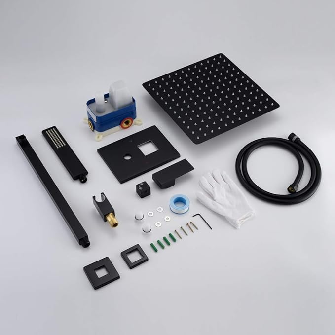 Iriber Matte Black Shower Set with 10 Inch High Pressure Rain Shower Head and Handheld and Shower Faucet Mixer Valve Modern Shower System Including Pressure Balance Valve Shower Trim Kit for Bathroom
