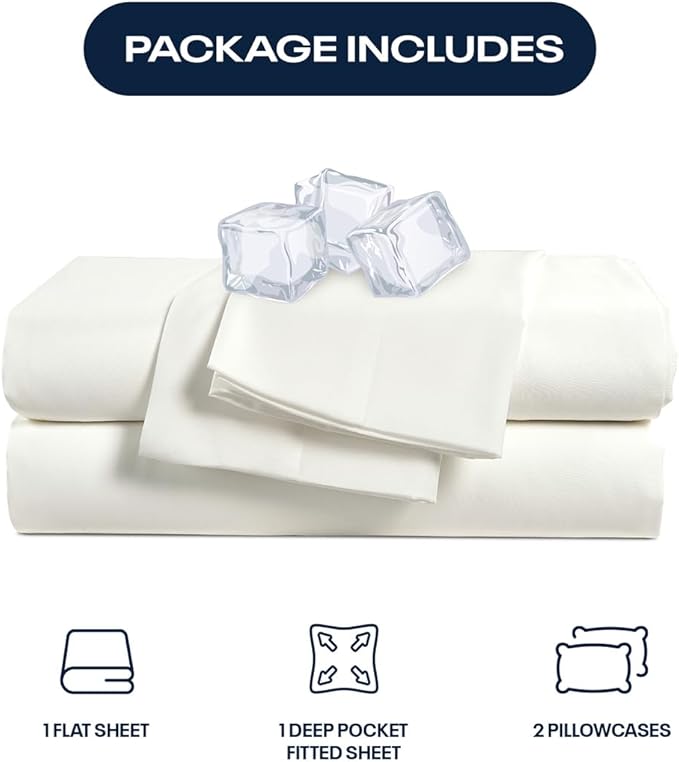 Reebok King Sheet Set from Tencel Eucalyptus - Soft, Cooling & Breathable for Hot Sleepers, Deep Pocket Up to 17 Inches, 4Pc Hotel Luxury Bedding Set, Bedsheet & Pillowcases (White, King)