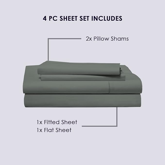 Pizuna Pure 100% Cotton King Size Sheets, 800 Thread Count Long Staple Cotton Crisp Sateen with 15in Deep Pocket (Dark Grey)