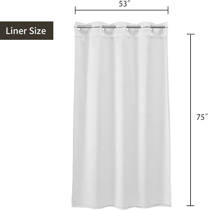 River Dream 54" W Stall No Hook Shower Curtain with Snap in Liner,Cotton Blend Small Shower Curtain for Bathroom,Hotel Quality,Magnets,White,54Wx80L