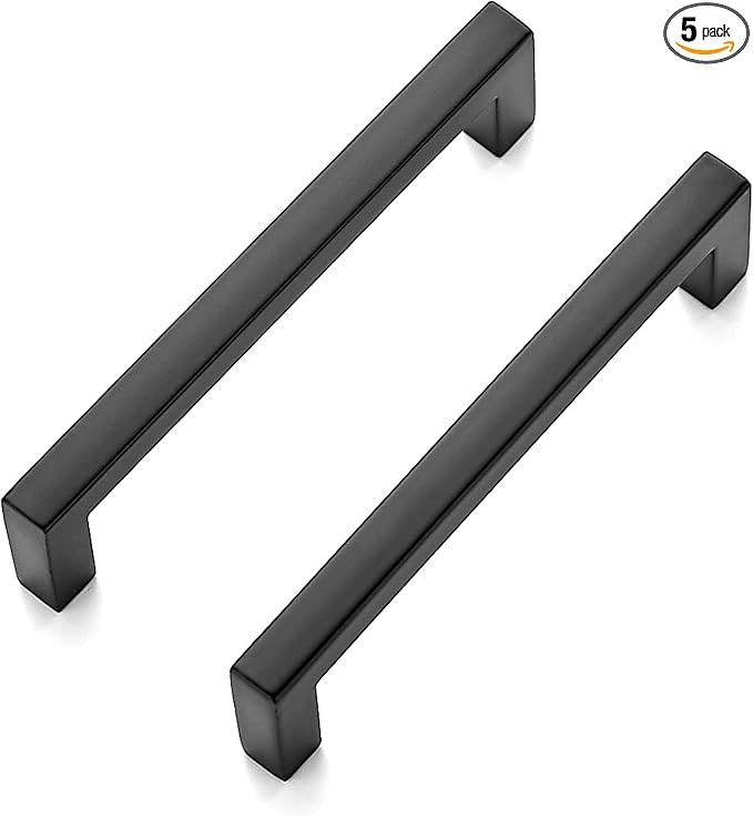 Ravinte 5 Pack Solid 3-3/4 Inch Center to Center Slim Square Bar Drawer Handles Kitchen Cabinet Hardware Matte Black Pulls