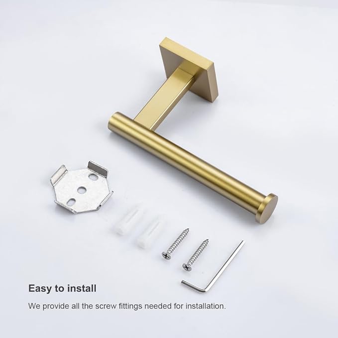 Luxury Brushed Gold Toilet Paper Holder Wall Mounted Bathroom Toilet Paper Roll Holder Toilet Tissue Holder Warm Elegant Finish 304 Stainless Steel Tissue Roll Holder for Bathroom Washroom Kitchen