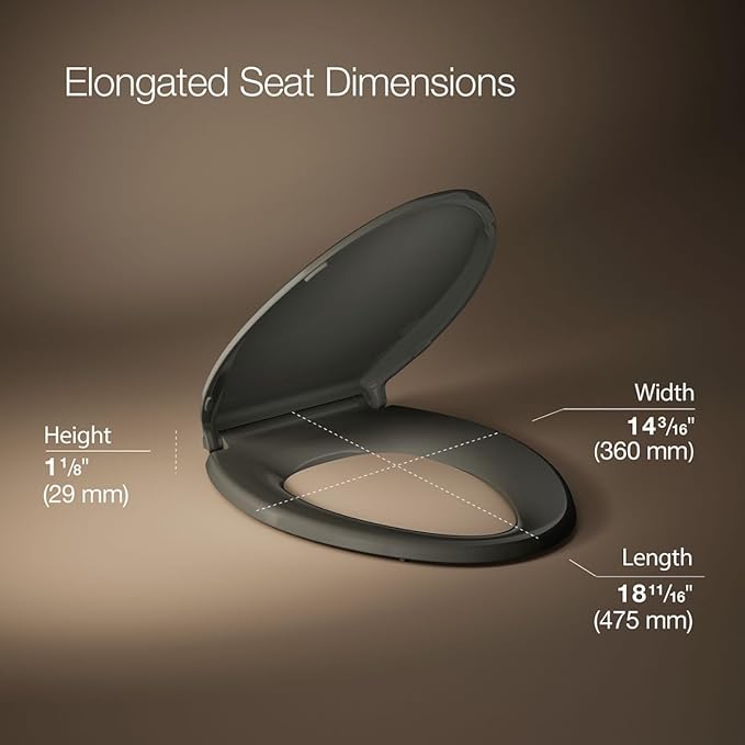 KOHLER 4636-RL-58 Cachet ReadyLatch Elongated Toilet Seat Slow Close, Soft Close Toilet Seat Quiet Lid, Contoured Grip-Tight Bumpers Installation Hardware, Aparment Essentials, Thunder Gray