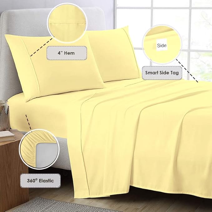 Pizuna Pure 100% Cotton Sheets California King Size, 800 Thread Count Long Staple Cotton Crisp Sateen Sheets California King with 15" Deep Pocket (Combed Mellow Yellow Cotton Sheets California King)