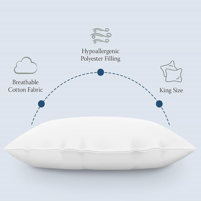 DOWNLITE 4-Pack Set of Hotel Style Hypoallergenic Down Alternative Bed Pillows – King Size, 20” x 36” – Soft/Medium Density, for Stomach & Back Sleepers – Machine Washable & Dryable