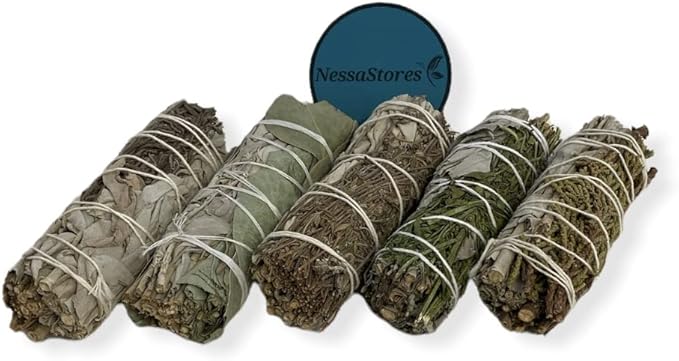 NESSASTORES - White Sage Mixture Smudge Sampler Kit 4" Bundles #JC-230 (3 Kits, 5 pcs Combination B)