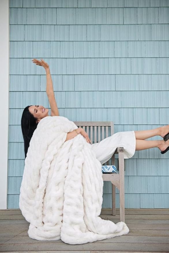 Minky Couture Hugs Blanket - Extra Plush Blanket for Premium Gifting - Stretchy Bubbled Cozy Throw - Silky Smooth - Durable & Machine-Washable - Travel-Friendly - Monster, Cream