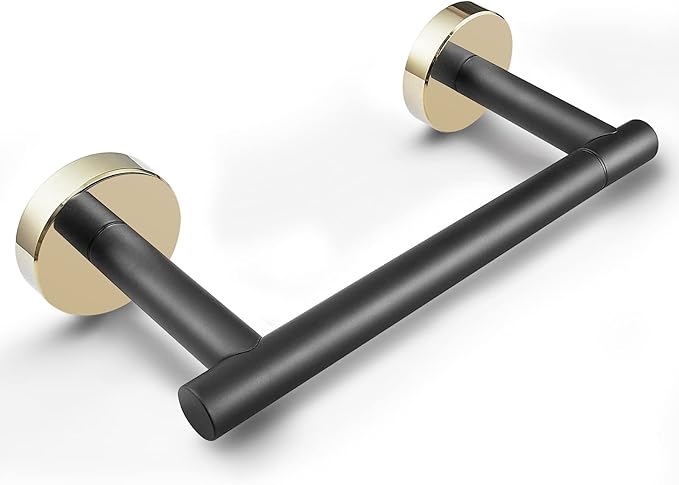 Toilet Paper Holder Matte Black and Gold, Metal Bathroom Rotating Paper Roll on Wall Mounted with Lock, SUS 304 Stainless Steel Mix Color Toilet TP Large Mega Roll Holder Classic