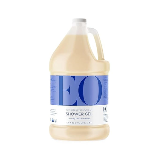 EO Shower Gel Body Wash Refill, 1 Gallon, French Lavender, Organic Plant-Based Skin Conditioning Cleanser with Pure Essentials Oils