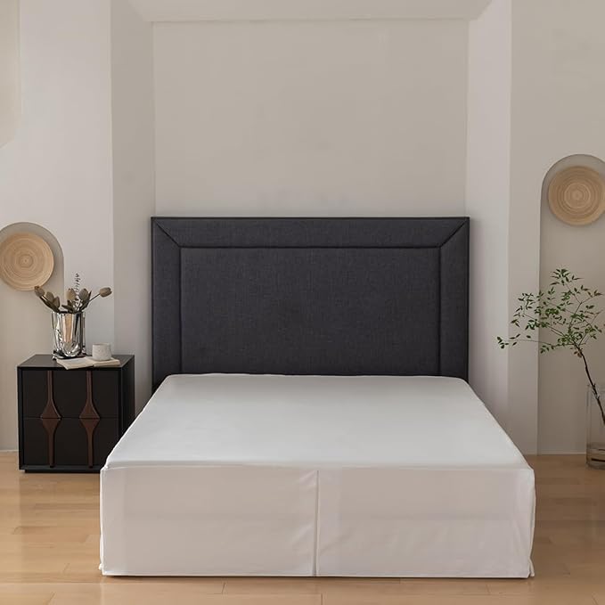 Queen Bed Skirt, Grid Plaid Soft Quadruple Pleated Ruffle Bed Skirt, Tailored Dust Ruffle 16 Inch Drop Easy Fit, Machine Washable (White)