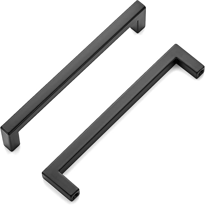 Ravinte 20 Pack 5 Inch Hole Center Solid Slim Square Pulls Matte Black Kitchen Cabinet Handles Square Bar Drawer Handles Flat Black Drawer Pulls for Cupboard Dresser and Cabinets
