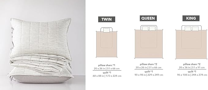 Quilts Queen Size，White Cotton Linen Bedspreads Queen Size，3-Pieces Queen Quilt Set with Grey Gingham Bedding Coverlet with 2 Pillow Shams
