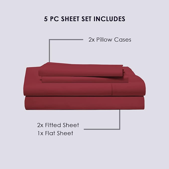 Pizuna 100% Cotton Split King Sheet Set Rio Red, 800 Thread Count 100% Long Staple Cotton Split King Sheets for Adjustable Bed, 15" Deep Pocket Sheets (Combed Cotton Bed Sheets - 5PC)