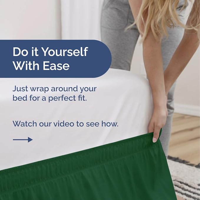 Wrap Around Dust Ruffle Bed Skirt - Emerald - Twin/Twin XL Size Beds w/ 12 Inch Drop - Easy Fit Elastic Strap - Adjustable Pleated Bedskirt w/Brushed Fabric - Wrinkle Free - Women, Men, Kids & Teens