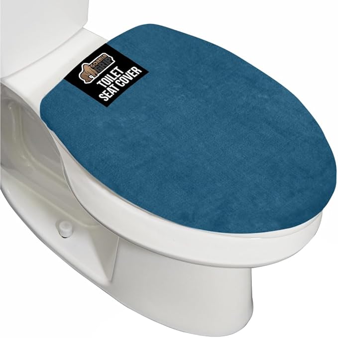 GORILLA GRIP Thick Memory Foam Bathroom Toilet Lid Seat Cover, Soft Velvet Topside, Machine Wash, Plush Cushioned Covers Fits Most Size Lids, Decorative Bath Room Accessories, 19.5x18.5, Blue
