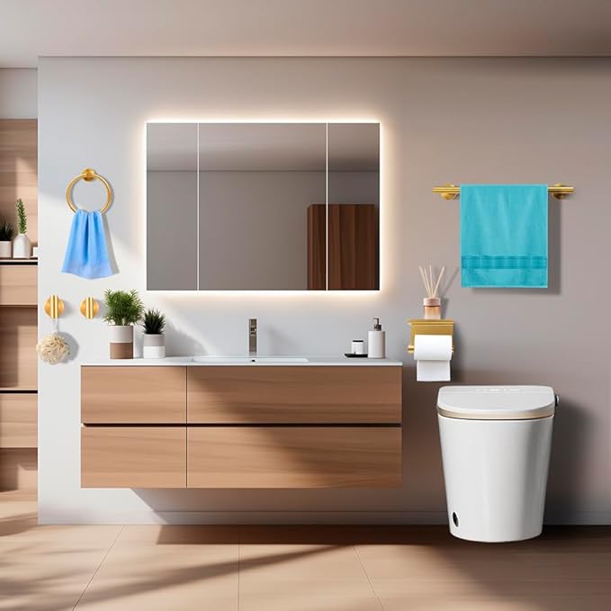 Gold 8-Piece Bathroom Hardware Set Stainless Steel, 24in and 16in Towel Bars Set Wall Mounted Bathroom Accessories