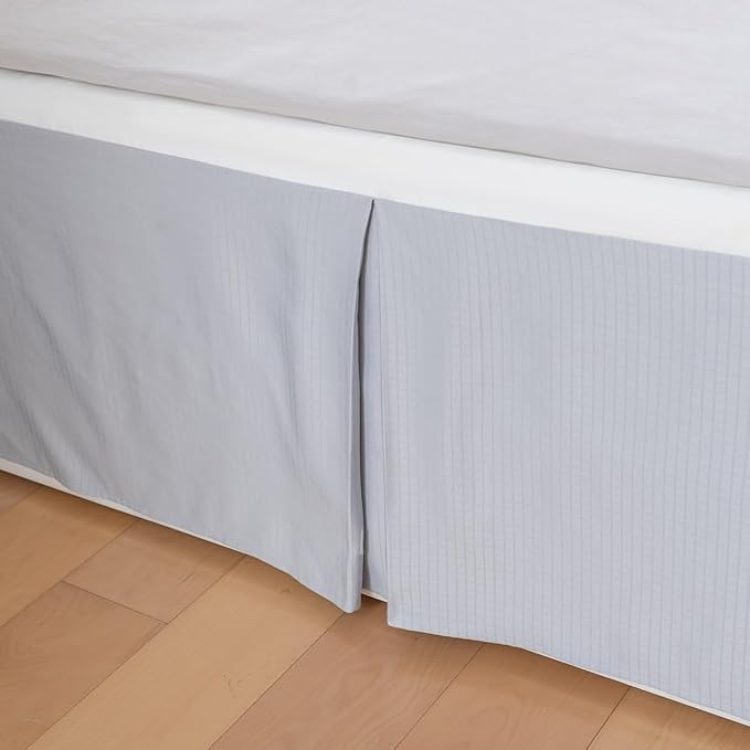 Queen Bed Skirt, Grid Plaid Soft Quadruple Pleated Ruffle Bed Skirt, Tailored Dust Ruffle 16 Inch Drop Easy Fit, Machine Washable (Silver Grey)