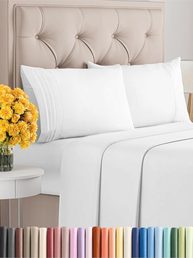 Hotel Luxury Durable Bed Sheets - Full Size 4 Piece Sheet Set - Extra Soft, Breathable And Cooling - Deep Pockets, Easy-Fit & Wrinkle-Free - Bright White Oeko-Tex