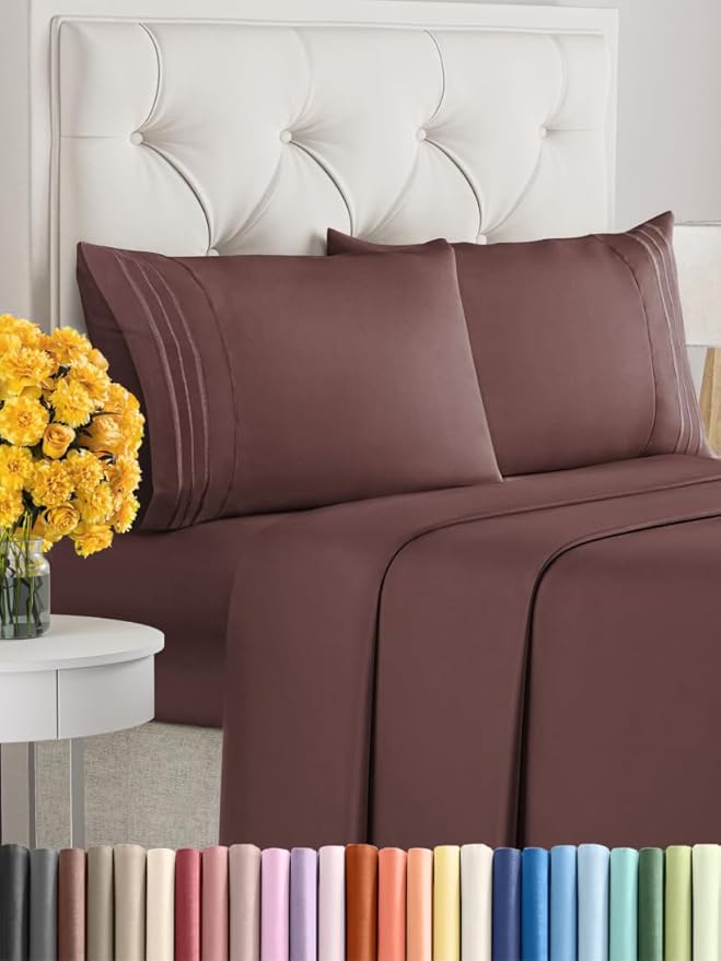 Queen Size 4 Piece Sheet Set - Extra Soft, Breathable and Cooling - Hotel Luxury Durable Bed Sheets for Women & Men - Deep Pockets, Easy-Fit & Wrinkle-Free - Dark Russet Oeko-Tex