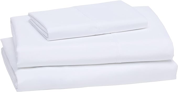 Amazon Basics Lightweight Super Soft Easy Care Wrinkle Free Microfiber 3 Piece Bed Sheet Set with 14-Inch Deep Pockets, Twin, Bright White, Solid, Kids, Men & Women Bedding (Pack of 4)