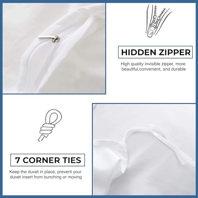 Egyptian Cotton Duvet Cover King Size 1000 Thread Count 1 Duvet Cover & 2 Pillow Shams Long Staple Quilt Silky Soft, Breathable With Zipper -3 Piece All Season Duvet Cover Set for Comforter (White)