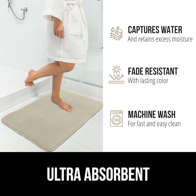 GORILLA GRIP Memory Foam Bath Rugs, Soft Absorbent Velvet Bathroom Mats, Durable Dots on Underside, Machine Washable Bathmat, Carpet Rug Room Decor for Shower Floor, 60x24 Mat, Champagne