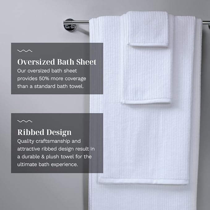 LUXOME Luxury Performance 4-Piece Hand Towel Set | Patented Quick-Dry Tech | Ultra Soft | 16" W x 30" L | Sail (White)