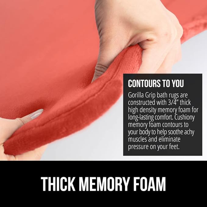 GORILLA GRIP Memory Foam Bath Mat, Soft Absorbent Velvet Bathroom Mats, Durable Dots on Underside, Machine Washable Bathmat, Carpet Rug Room Decor for Shower Tub Floor RV, 30x20 Rugs, Coral