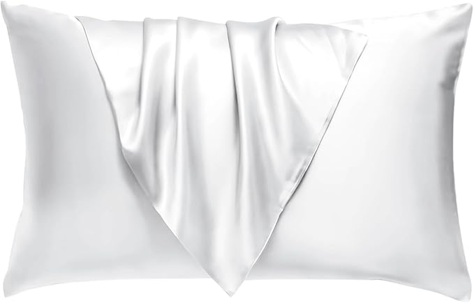 BHZ Satin Goose Down Feather Pillows Queen Size with White Satin Pillowcase for Hair and Skin, Cooling Pillow Cases Similar to Silk Pillow Cases, Decorative for Women, Mom Men