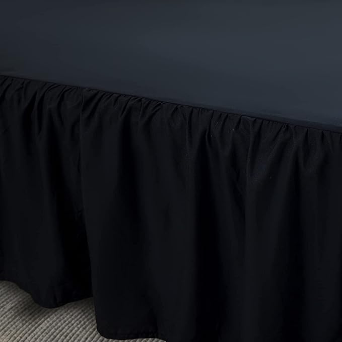 Bed Skirt Ruffled Bed Skirt with Split Corners, 18 Inch Drop Dust Ruffle Bed Skirts with Platform, Black, Full Size