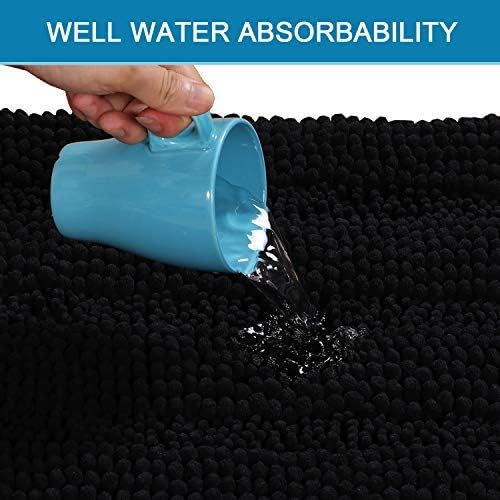H.VERSAILTEX 2 Piece Bathroom Set - Super Absorbent Chenille Striped Bath Mats, Non Skid, Machine Washable - Jet Black, 47 x 17 Plus 17 x 24 Inches