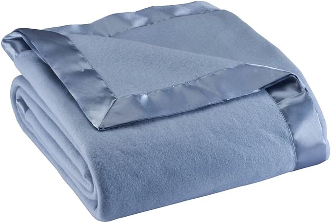 OakRidge Satin Fleece Blanket, Full/Queen, Twin or King Size – 100% Polyester Lightweight Fabric and Cozy Satin Binding Edges in Tightly Folding Travel Blanket, Blue
