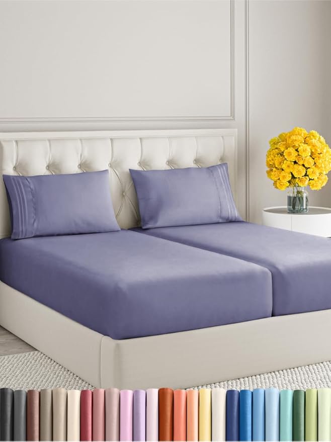 Split King Size 5 Piece Sheet Set - Extra Soft, Breathable & Cooling Sheets - Hotel Luxury Bed Sheets for Women & Men - Deep Pockets, Easy-Fit & Wrinkle-Free Sheets - French Violet Oeko-Tex Bed Sheets