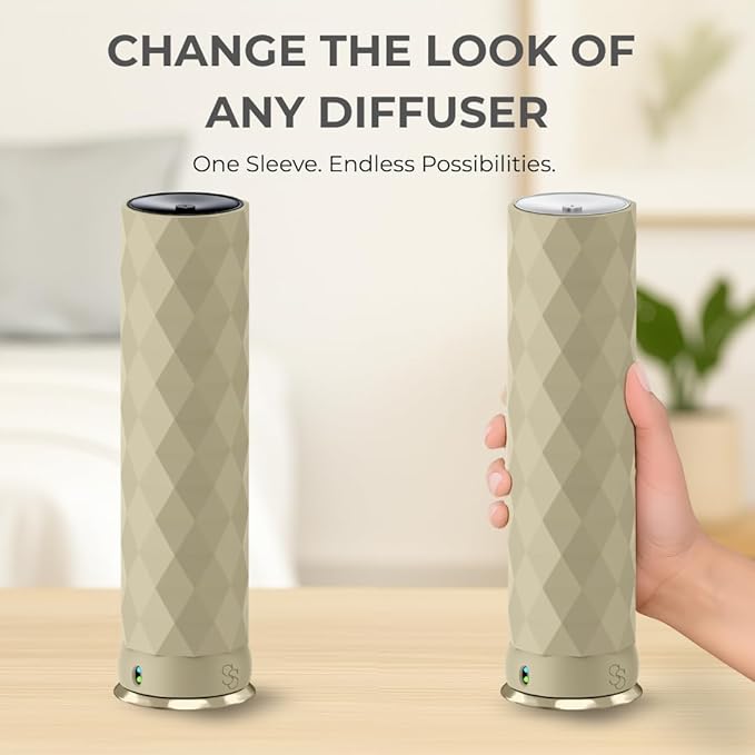 Waterless Essential Oil Hotel Scent Diffuser - Cold Air Diffuser - Covers 1000 sq. ft. - Waterless Diffuser for Home, Office & Hotel (Black + Interchangeable Sleeve) (Black + Bone White Sleeve)