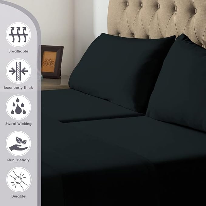 Pizuna 100% Cotton Split King Sheet Set Black, 800 Thread Count 100% Long Staple Cotton Split King Sheets for Adjustable Bed, 15" Deep Pocket Sheets (Combed Cotton Bed Sheets - 5PC)
