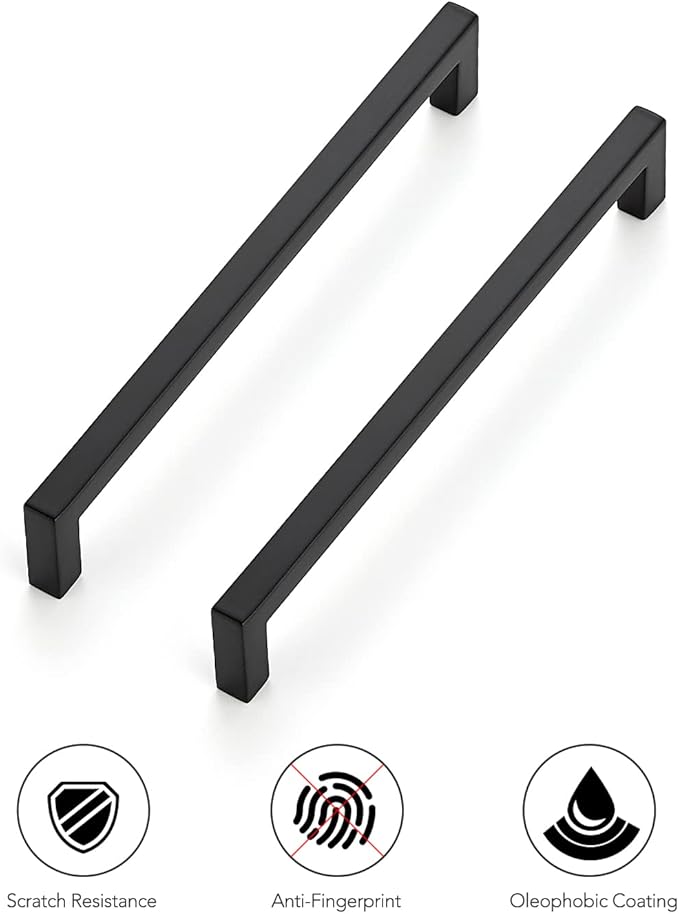 Ravinte 20 Pack Solid 6-1/4 Inch Center to Center Slim Square Bar Drawer Handles - Cabinet Hardware Pulls in Matte Black for Kitchen