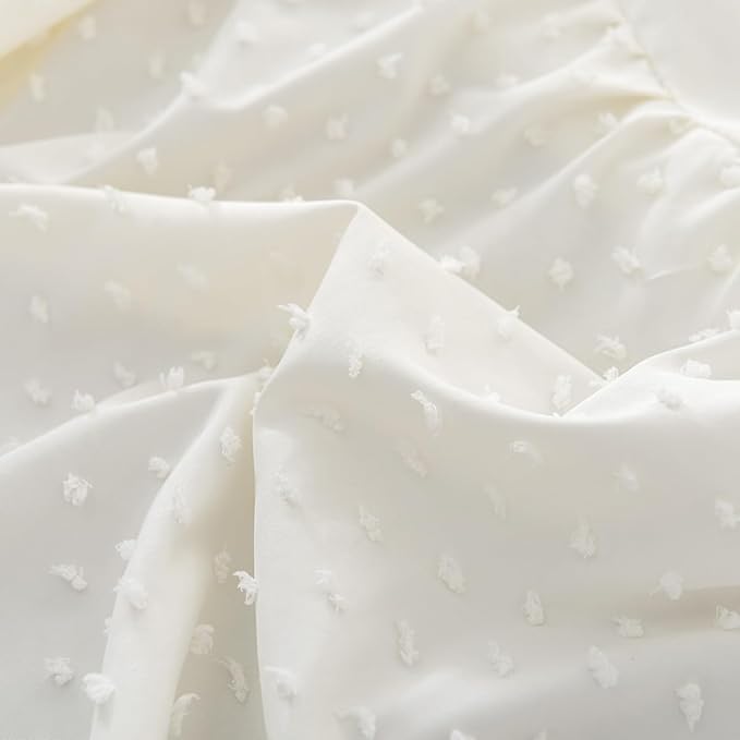 Tufted Dot Bed Skirt Queen Size Ruffled Bed Skirt with Split Corners, 12 Inch Drop Dust Ruffle Bed Skirts with Platform, Ivory