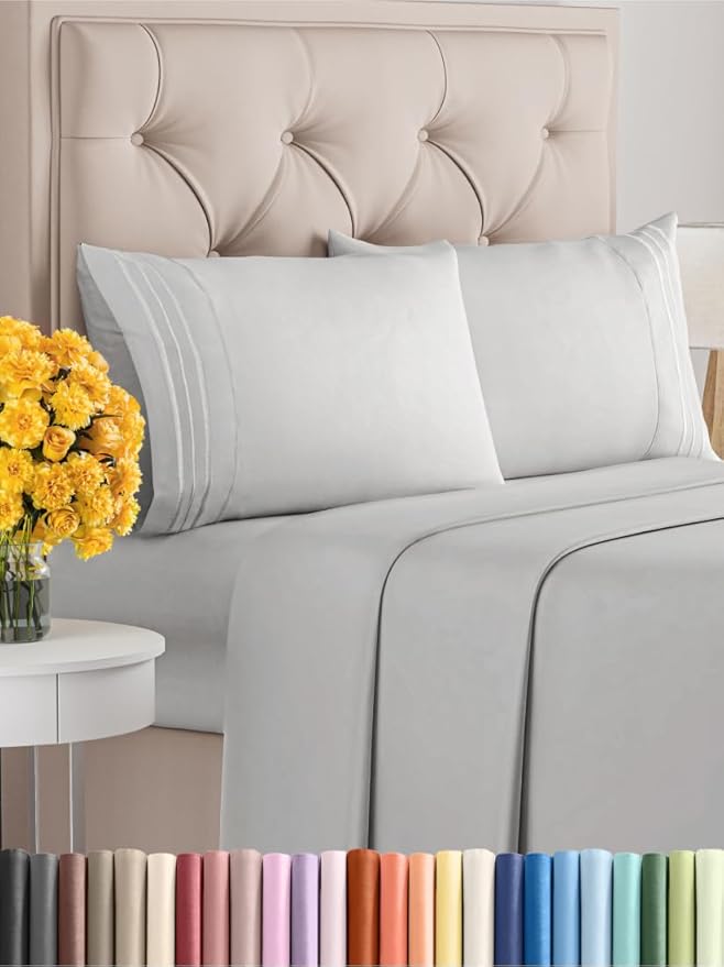 Cal King 4-Piece Sheet Set - Extra Soft, Breathable & Cooling - Hotel Luxury Durable Bed Sheets - Deep Pockets, Easy-Fit, Wrinkle-Free in Soft Grey Oeko-Tex