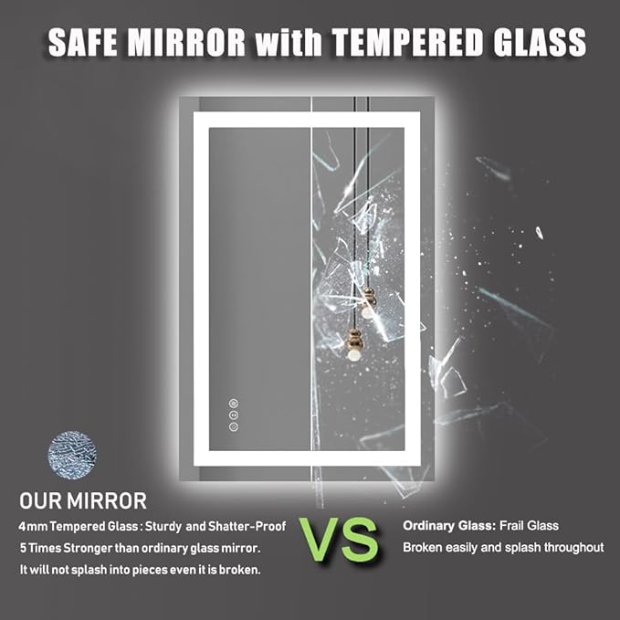 Amorho LED Bathroom Mirror 28"x 36" with Front and Backlight, Stepless Dimmable Wall Mirrors with Anti-Fog, Shatter-Proof, Memory, 3 Colors, Double LED Vanity Mirror (Horizontal/Vertical)