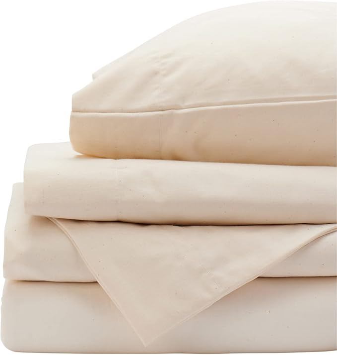 Red Land Cotton Luxury Sheet Set | 100% American Grown Cotton Basics | Premium Hotel Ultra-Soft Lightweight 4 Piece USA Made Deep Pocket Fitted, Flat Sheet, & Pillowcases Percale Weave (Twin/Natural)