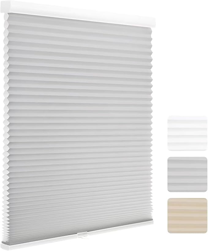 MYshade 1.5-Inch Cellular Cordless Light Filtering Shades,Thermal Insulating Noise Reducing Waterproof Blinds,Honeycomb Window Treatments for Indoor Light Control (Grey-20 W x 48" H)