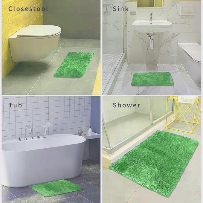 FIFU Bathroom Rugs 17" W x 24" L, Bath Mat for Bathroom, Bedroom, Laundry Room & Kitchen, Non-Slip Rubber Latex Backing, Extra Soft and Absorbent Polyester Carpet, Machine Washable Rug, Green
